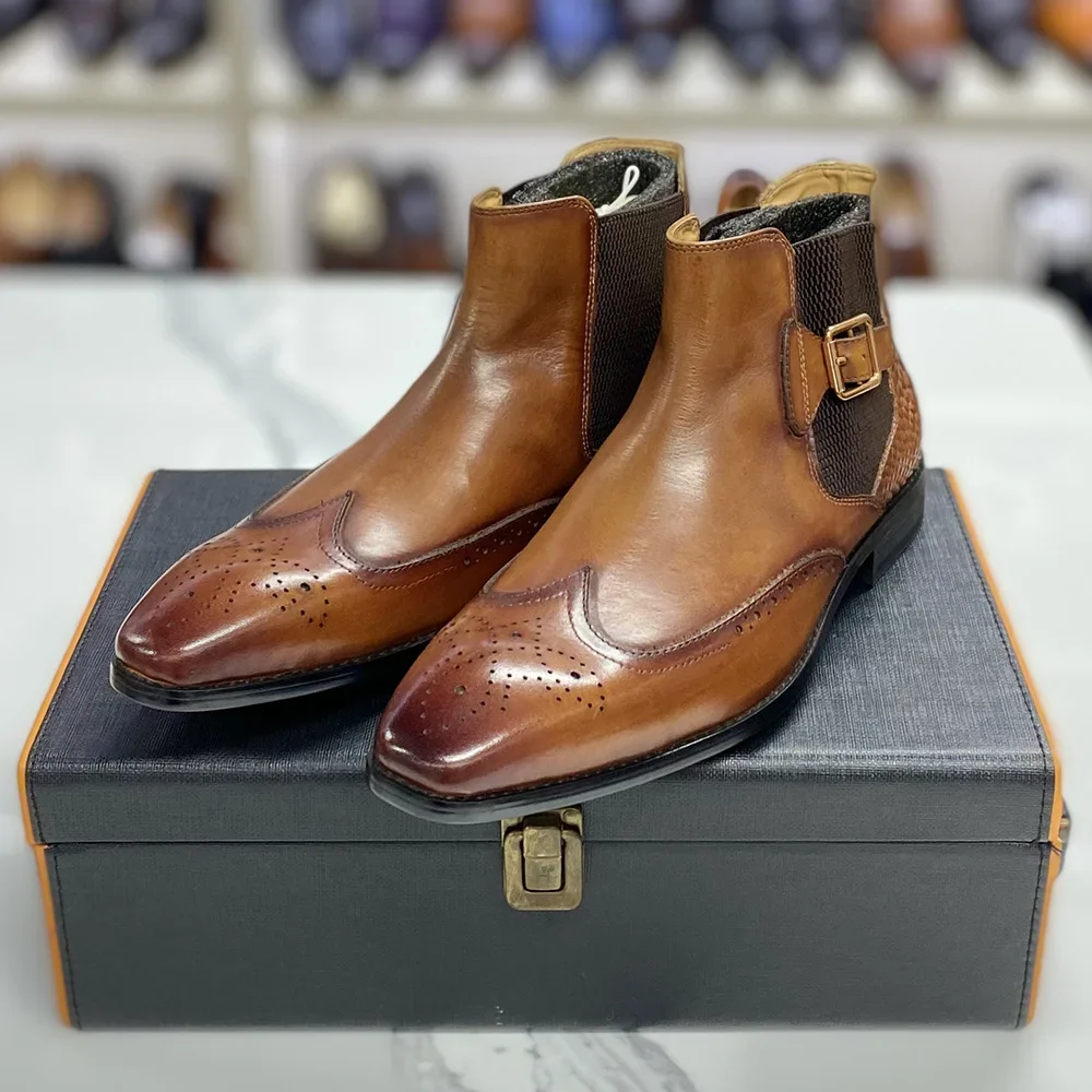 Men Formal Wear With Boots - Мужские ботильоны из натуральной коровьей кожи,